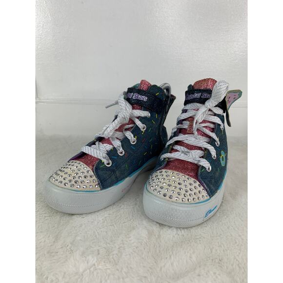 Skechers Girls Size 2 Donut Crystal Star High Tops Shoes Rhinestones - Picture 1 of 8